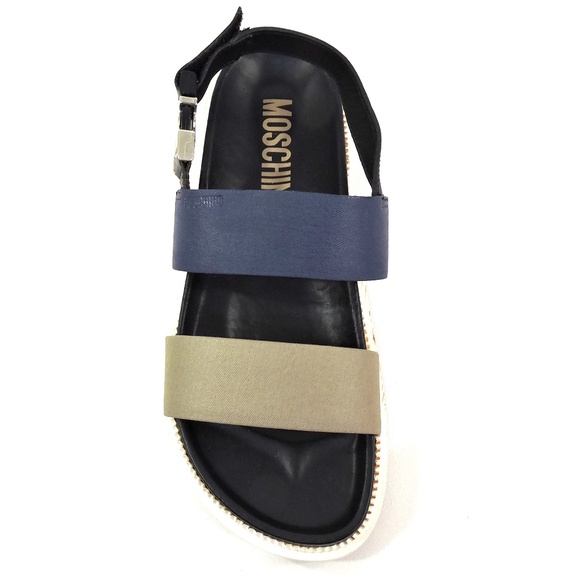 MOSCHINO 🇮🇹 MEN'S SOFT LEATHER COMFORT FLAT SUMMER SANDALS - Picture 5 of 7